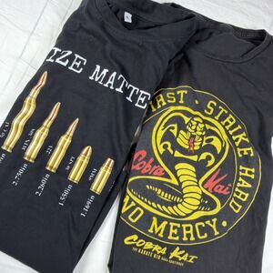 Lot Of 2 Shirts Men's XL * 22 In Pit-pit * Size Matters Caliber, Cobra Kai
